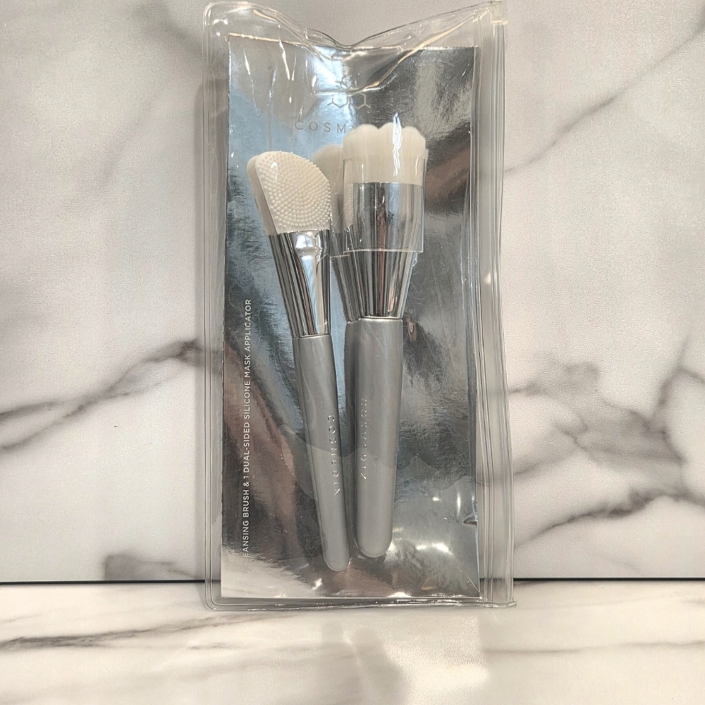 COSMEDIX Skincare Brush Set - Silicone Spatula & Embossed Cleansing Brush - NEW